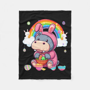 Bunny Hippo Easter Hunting Eggs Basket Colourful R Fleece Blanket