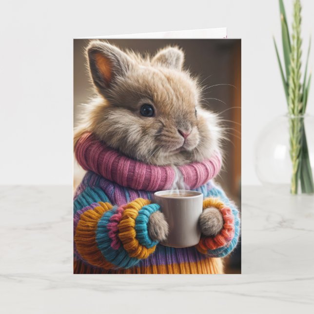 Bunny Holding a Coffee Cup Card (Front)