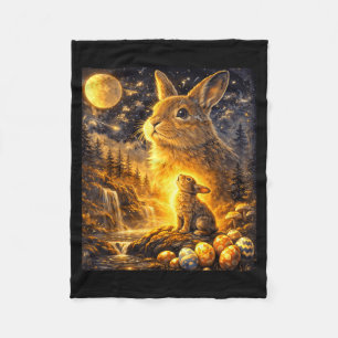Bunny Howling to The Moon Vintage 90s Animal Fleece Blanket