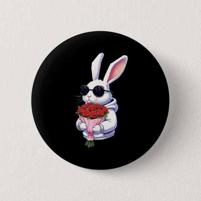 Bunny Hugging Valentine Flower Bunny  6 Cm Round Badge (Front)