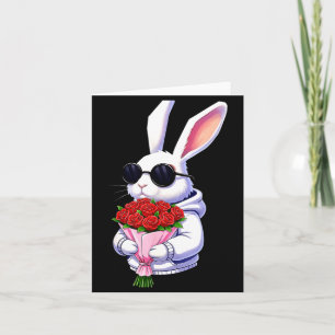 Bunny Hugging Valentine Flower Bunny Card