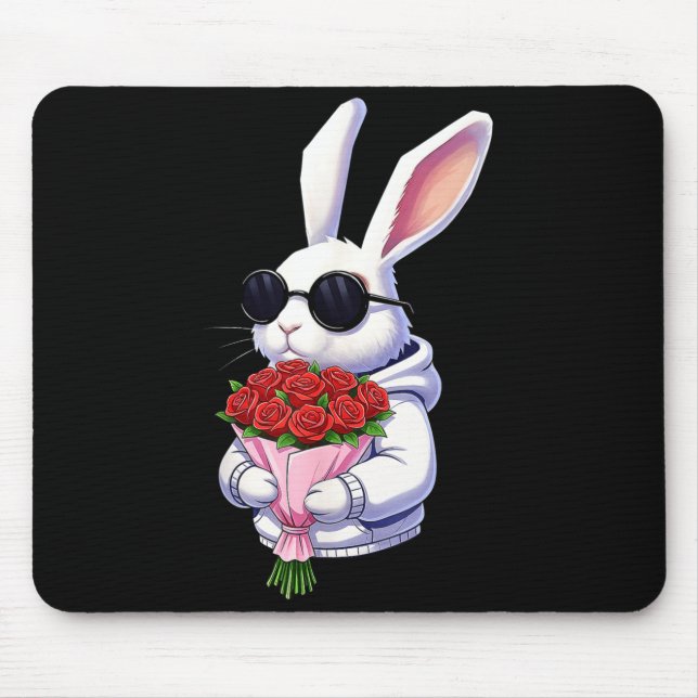 Bunny Hugging Valentine Flower Bunny  Mouse Mat (Front)