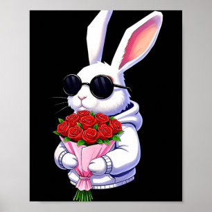 Bunny Hugging Valentine Flower Bunny  Poster