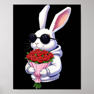 Bunny Hugging Valentine Flower Bunny  Poster