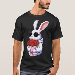 Bunny Hugging Valentine Flower Bunny  T-Shirt