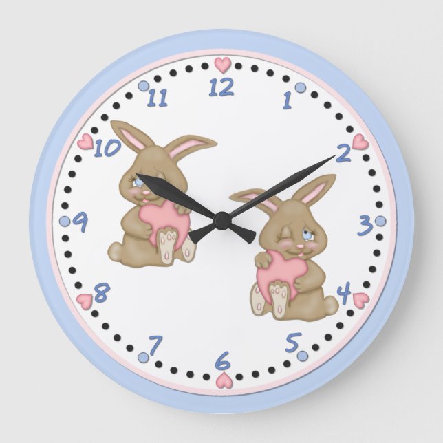 Bunny Hugs Large Clock (Front)
