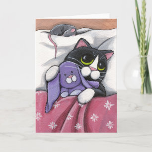 Bunny Hugz   Tuxedo Cat and Toy Bunny Illustration Card