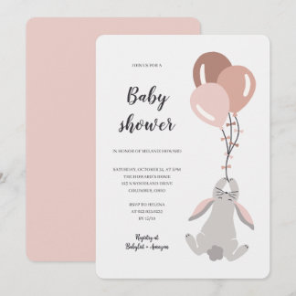 Bunny illustration girl baby shower invitation