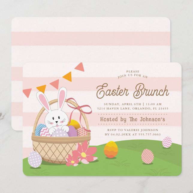 Bunny In A Basket Easter Brunch Holiday Invitation (Front/Back)