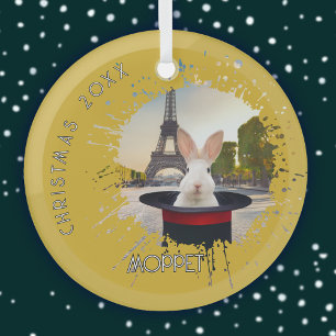 Bunny in a Black Hat Glass Tree Decoration