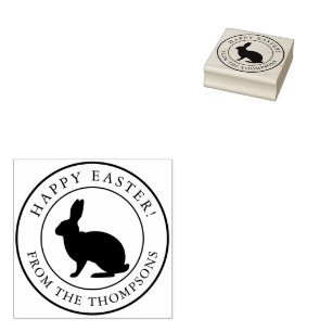 Bunny In A Circle Happy Easter With Name Rubber Stamp