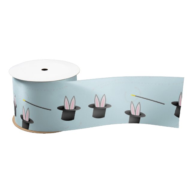 Bunny in a hat with magic wand blue satin ribbon (Spool)