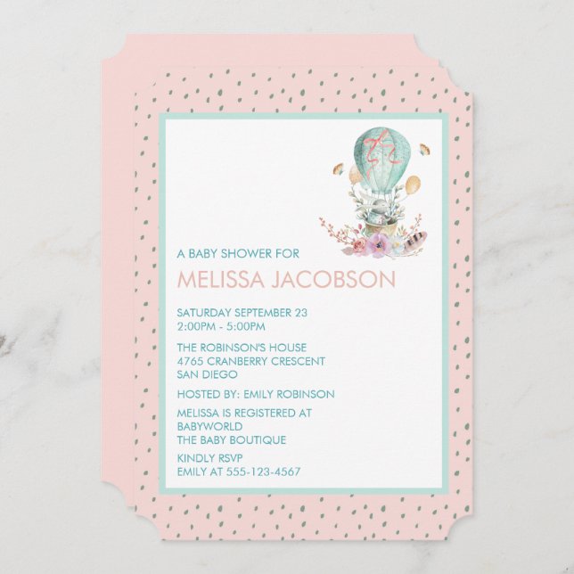 Bunny in a Hot Air Balloon Baby Shower Invitation (Front/Back)