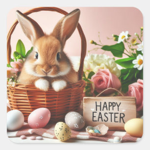 Bunny in an easter basket square sticker