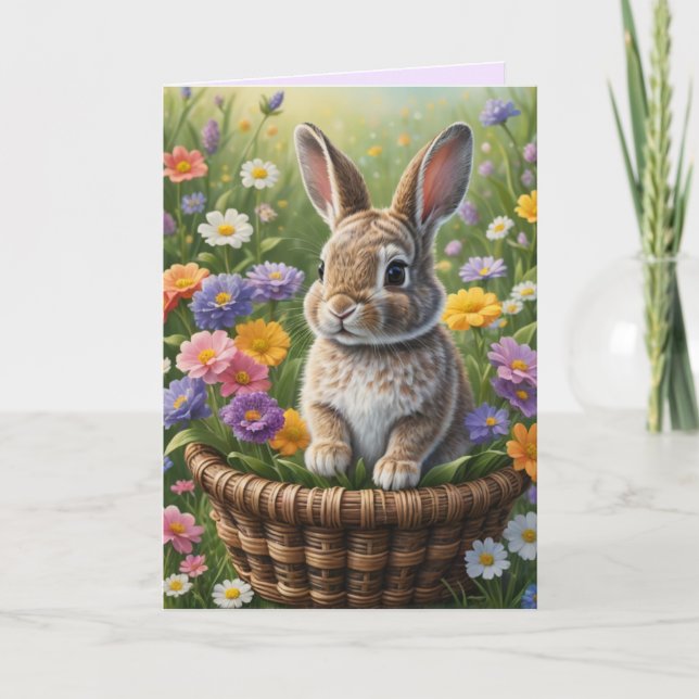 Bunny in Basket Holiday Card (Front)