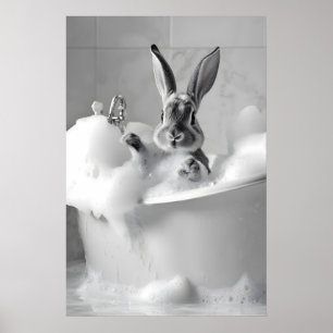 Bunny in Bathtub Print, Funny Animal Bathroom Art Poster