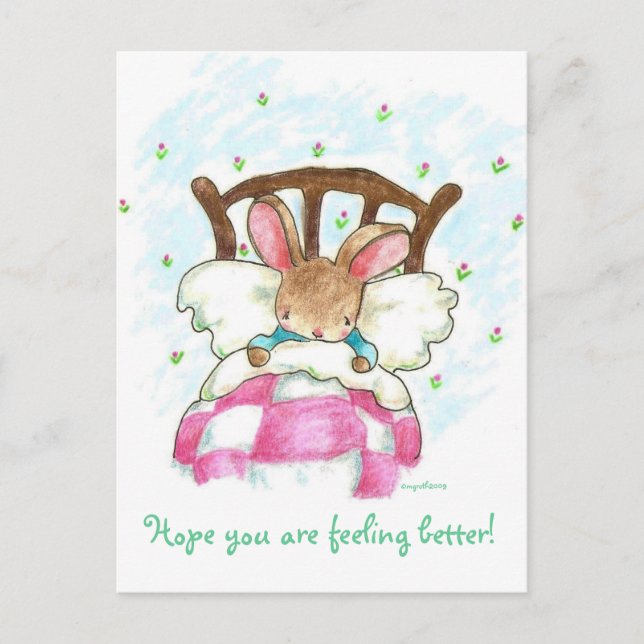 bunny in bed get well postcard (Front)