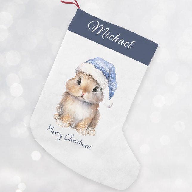  Bunny in Blue Santa's Hat Personalised  Small Christmas Stocking (Creator Uploaded)