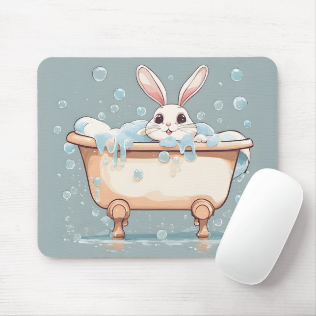 Bunny In Bubble Bath Mouse Mat (With Mouse)
