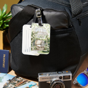 Bunny in Chest Green Leaves Floral Luggage Tag