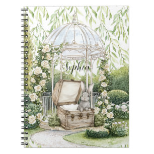 Bunny in Chest Green Leaves Floral Notebook