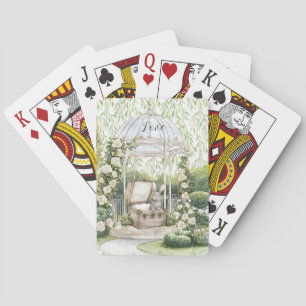 Bunny in Chest Green Leaves Floral Playing Cards