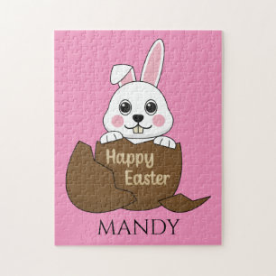 Bunny in Chocolate Egg Happy Easter   Personalise Jigsaw Puzzle