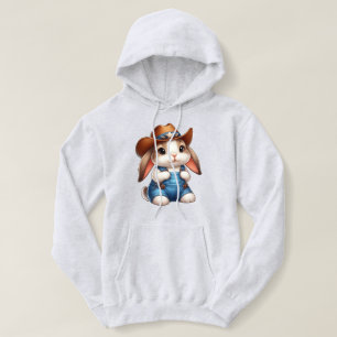 Bunny in Cowboy Outfit with Hat and Overalls Hoodie
