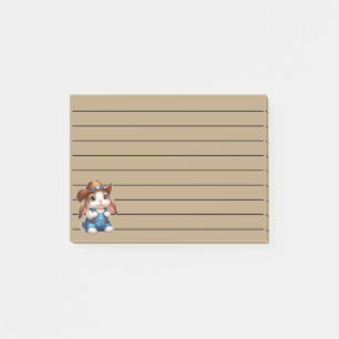 Bunny in Cowboy Outfit with Hat and Overalls Post-it Notes
