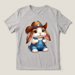 Bunny in Cowboy Outfit with Hat and Overalls Tri-Blend Shirt