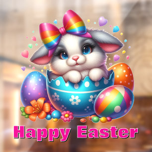 Bunny in Egg Shell With Colourful Easter Eggs Window Cling