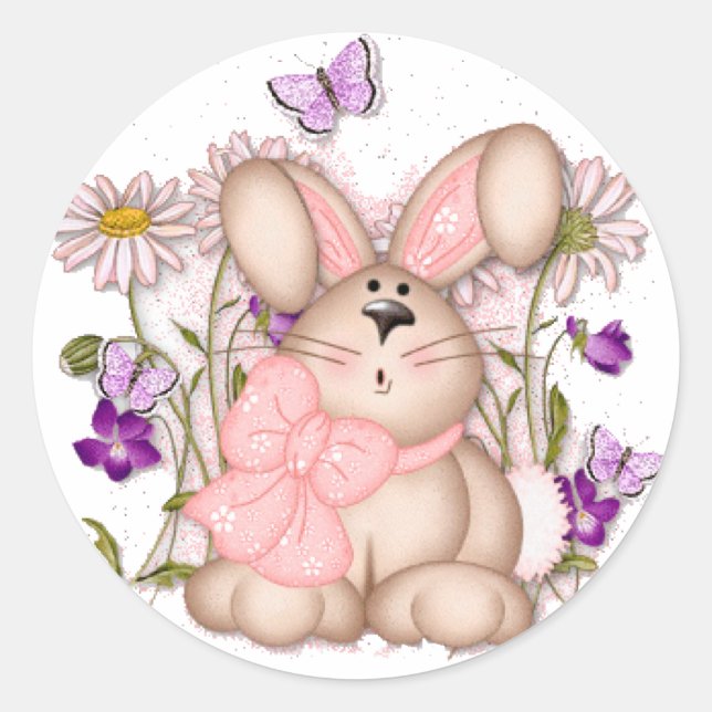 Bunny In Fields: Happy Easter Sticker (Front)