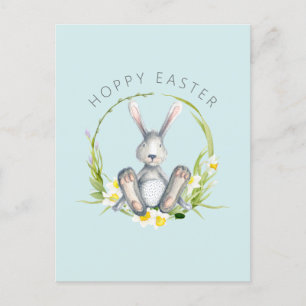 Bunny in Floral Wreath Easter Greeting Holiday Postcard