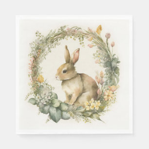 Bunny In Floral Wreath  Napkin