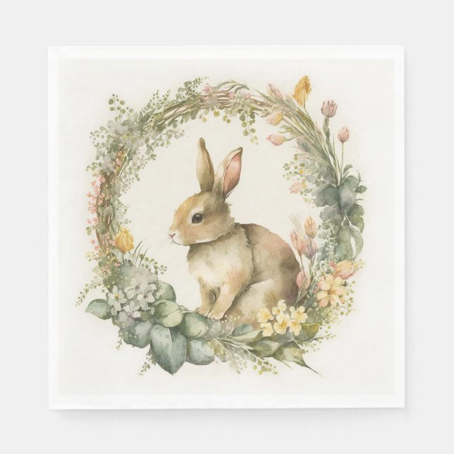 Bunny In Floral Wreath  Napkin (Front)