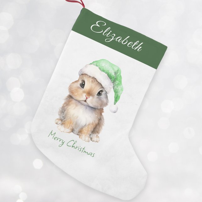 Bunny in Green Santas Hat Personalised   Small Christmas Stocking (Creator Uploaded)