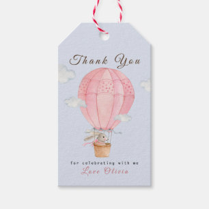 Bunny in Hot air ballon baby Birthday Gift Tags