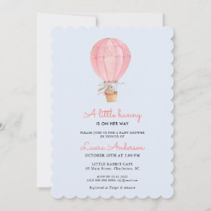 Bunny in Hot air Ballon Baby shower Invitation