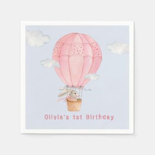 Bunny in Hot air balloon 1st Birthday Napkin