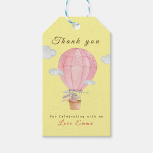 Bunny in Hot air balloon 1st birthday thank you Gift Tags
