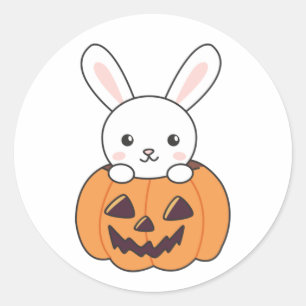 Bunny In Pumpkin Cute Bunnies Happy Halloween Classic Round Sticker