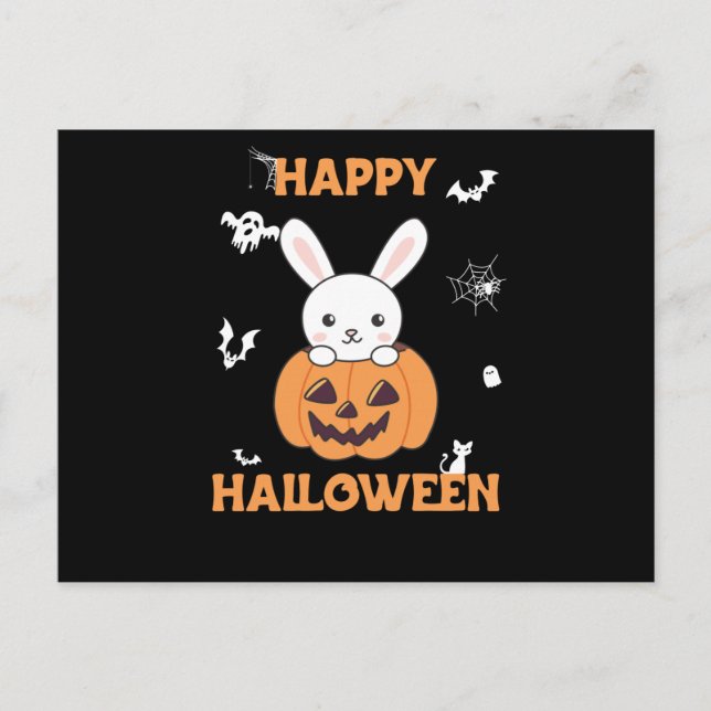 Bunny In Pumpkin Cute Bunnies Happy Halloween Postcard (Front)