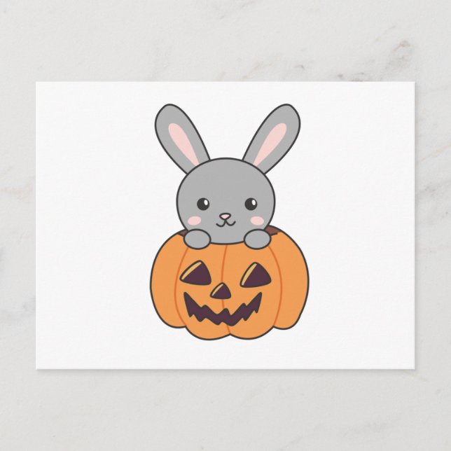 Bunny In Pumpkin Cute Bunnies Happy Halloween Postcard (Front)