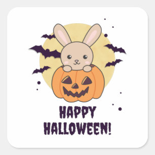 Bunny In Pumpkin Cute Bunnies Happy Halloween Square Sticker