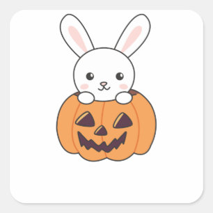 Bunny In Pumpkin Cute Bunnies Happy Halloween Square Sticker