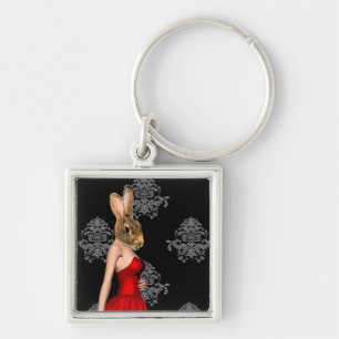 Bunny in red dress key ring