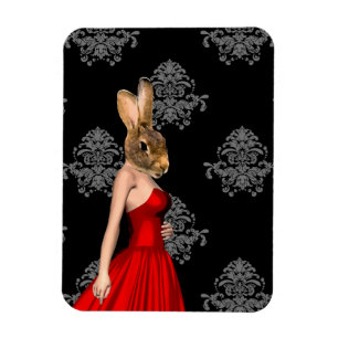 Bunny in red dress magnet
