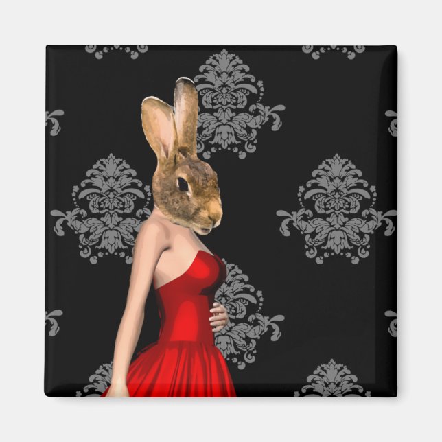 Bunny in red dress magnet (Front)