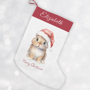Bunny in Red Santa's Hat Personalised Small Christmas Stocking