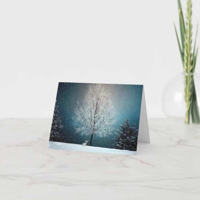 Bunny in Snowy Woods, Christmas Card (Front)